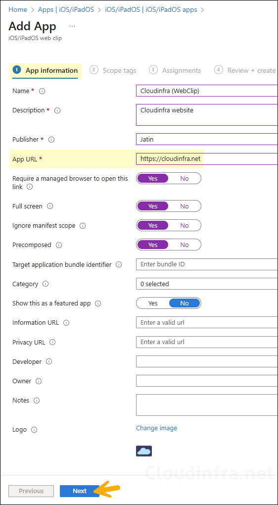 Web Clip App deployment for iOS/iPadOS