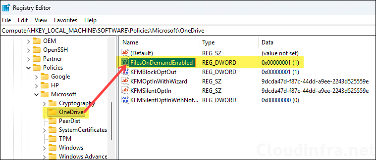 FilesOnDemandEnabled registry