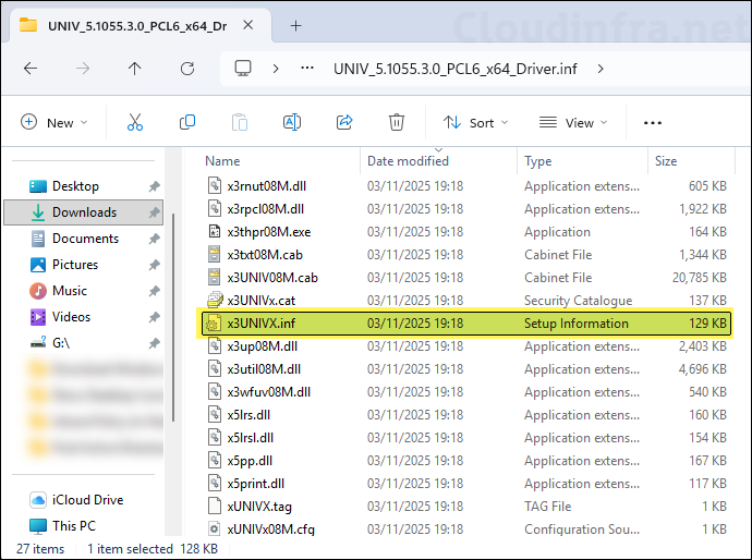 Inf file for the printer driver