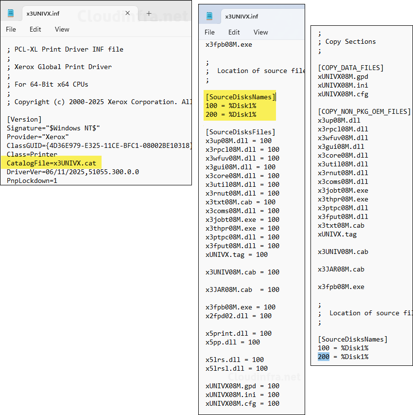 SourceDisksNames printer driver