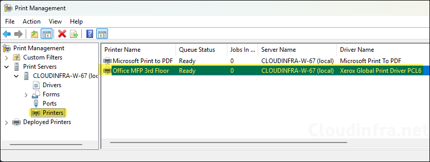Printer installed successfully