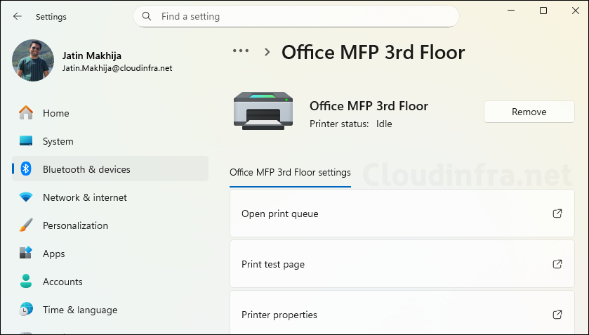 Printer installed via Intune Settings app