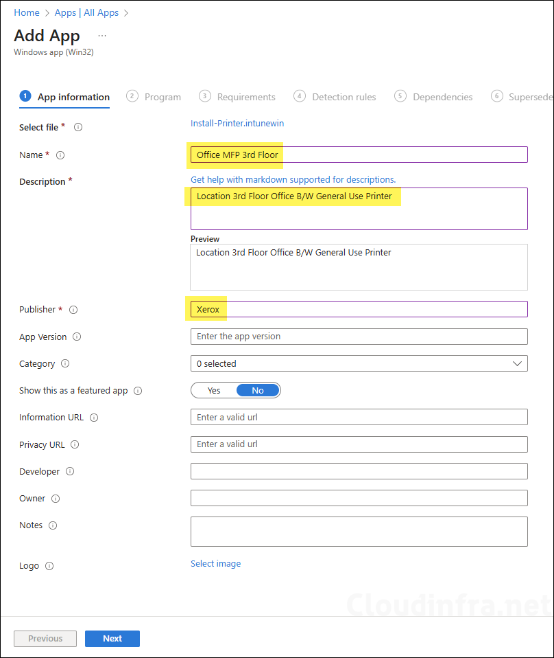 Creating Win32 app deployment to deploy printer drivers and printers
