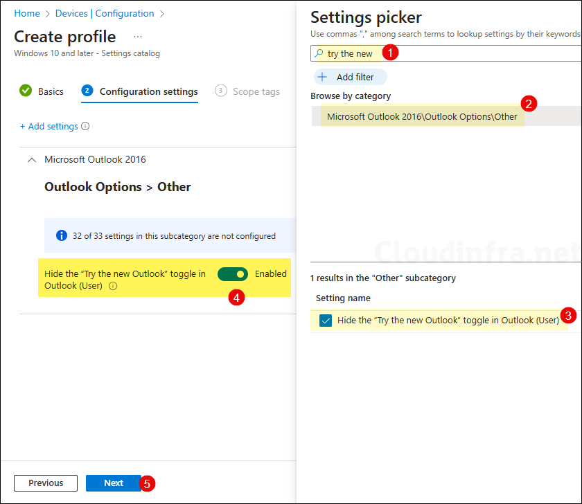 Hide Try the New Outlook Toggle Intune Policy