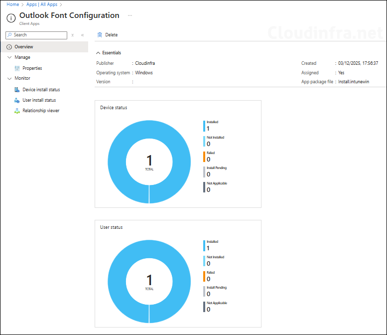 Monitoring Outlook Font Intune Deployment
