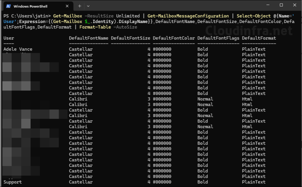 Verify Default Outlook Font for a All User Mailboxes