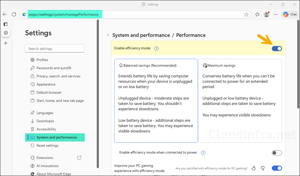 Enable or Disable Efficiency Mode in Edge Intune Policy