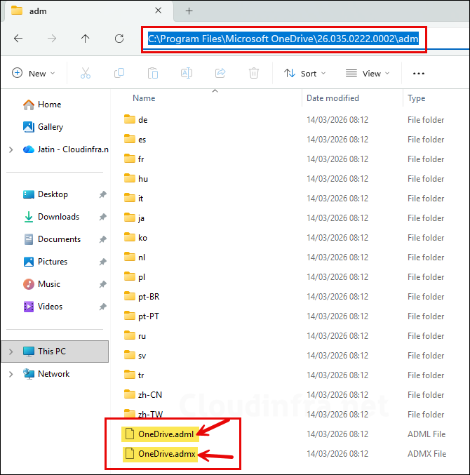 Import OneDrive ADMX Template Files