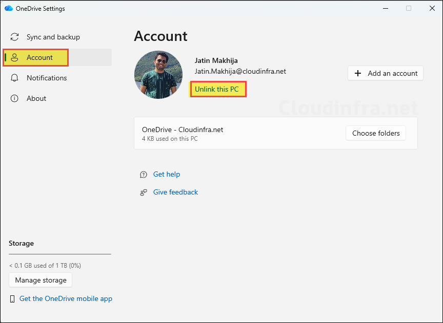 Unlink OneDrive from PC
