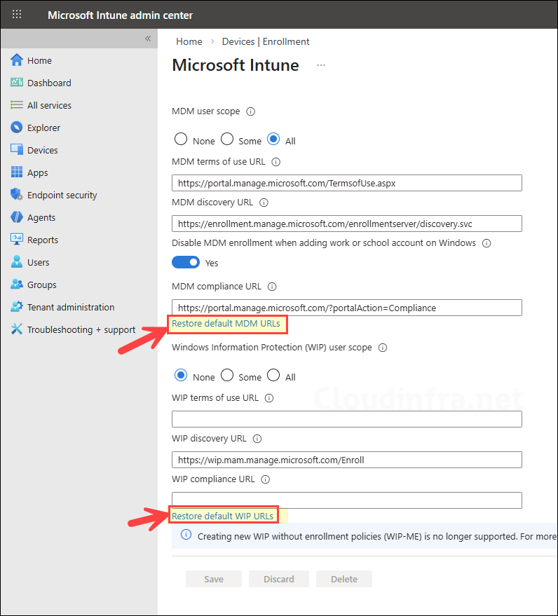 MDM User Scope and Default MDM URLs