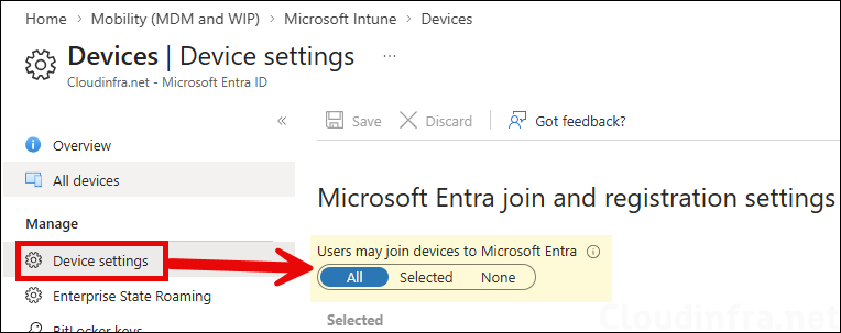 Users may join devices to Microsoft Entra setting