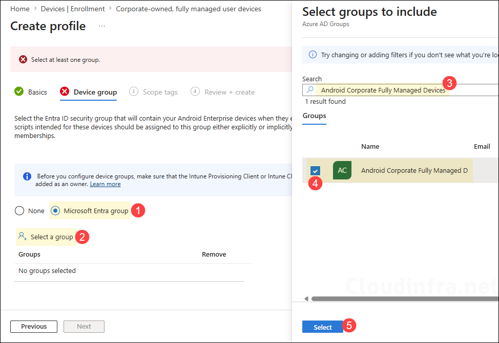 Configure an Entra group for Android fully managed devices