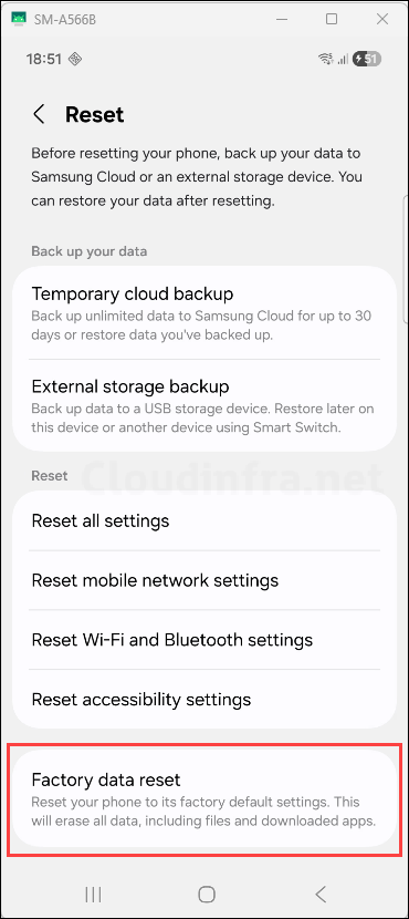 factory data reset samsung device
