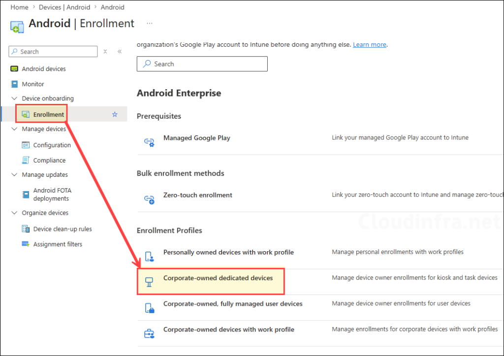 corporate owned dedicated devices enrollment profile