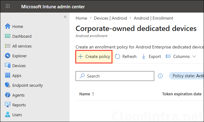 create policy for Corporate-owned dedicated devices