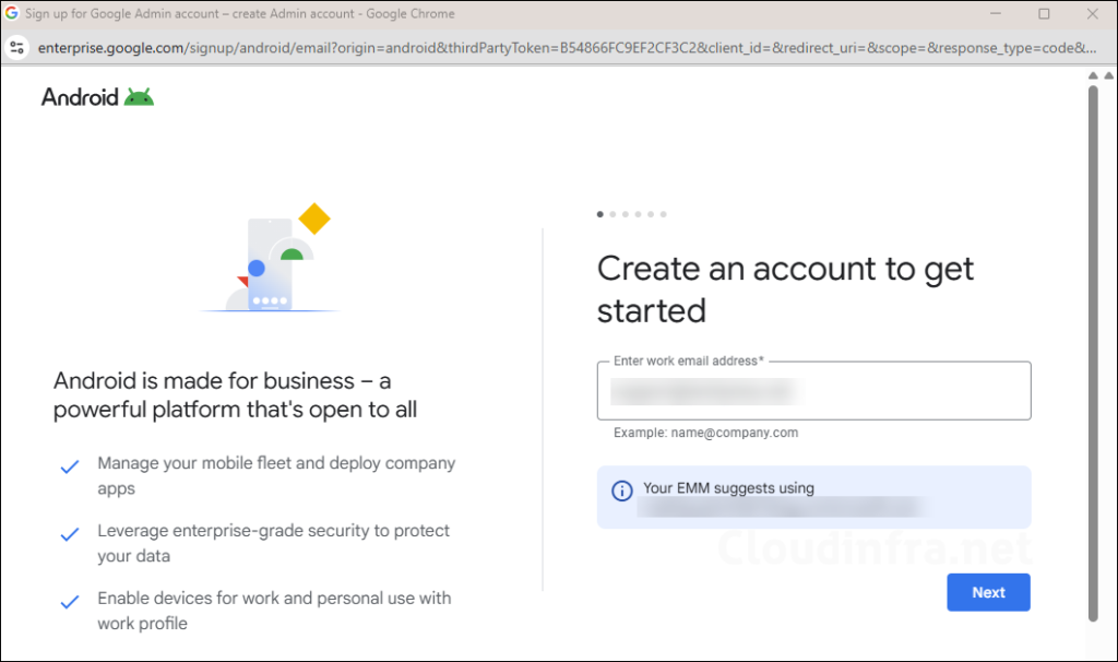 Create an account for Managed Google Play