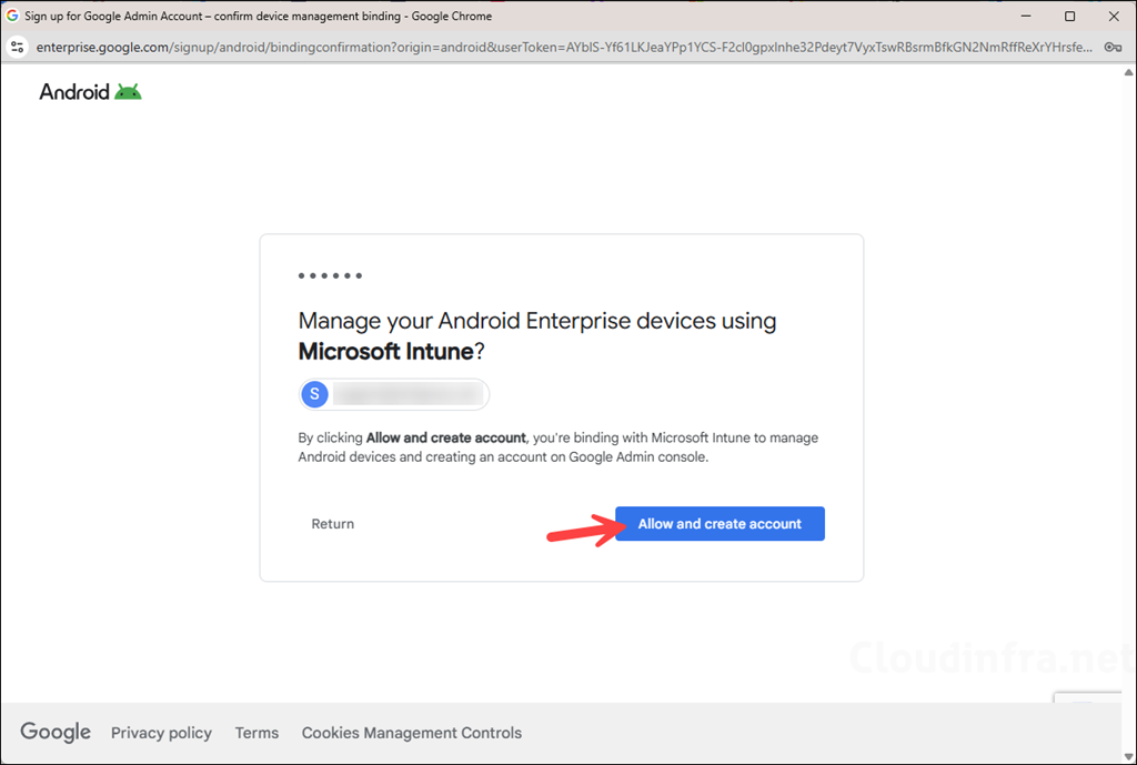 Click Allow and Create account