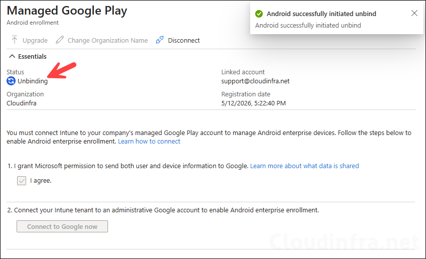 Unbinding managed google play