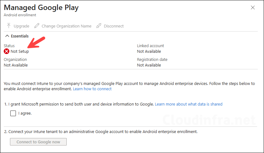 Managed google play not setup status
