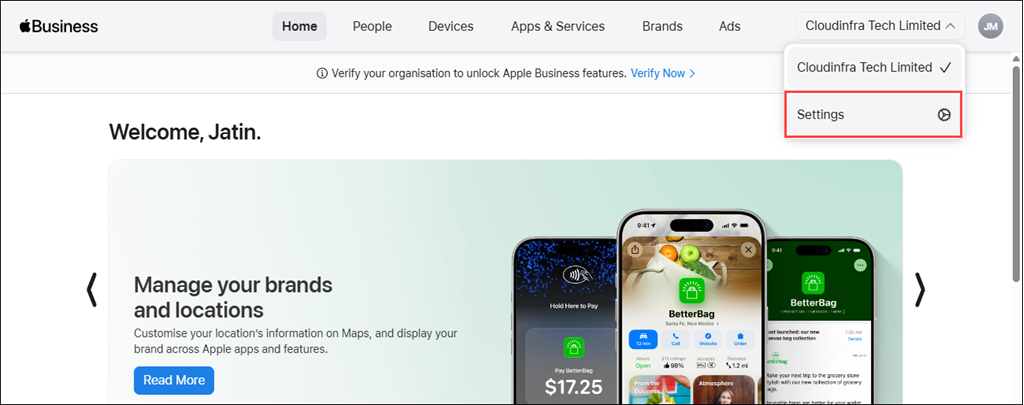 Verify your Organisation in Apple Business
