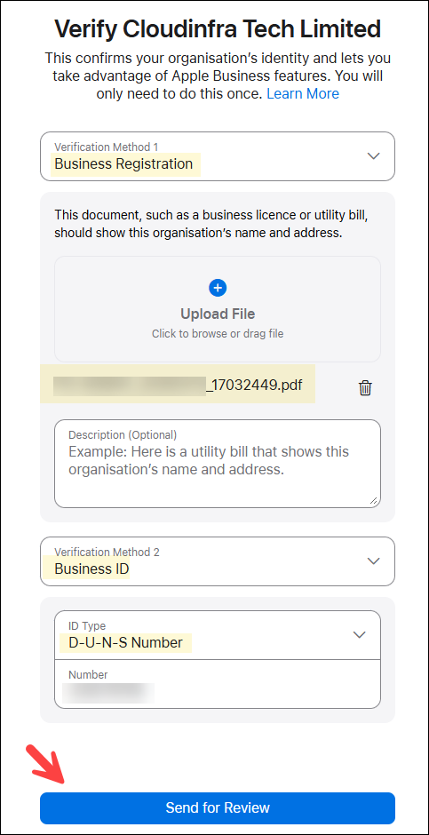 Verify organization in Apple business