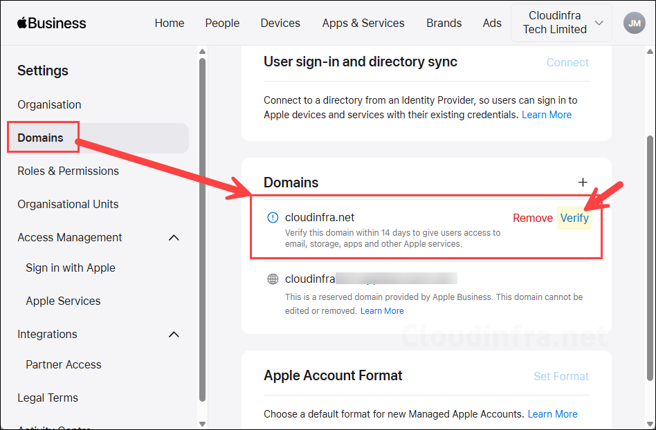 Verify your domain in Apple business