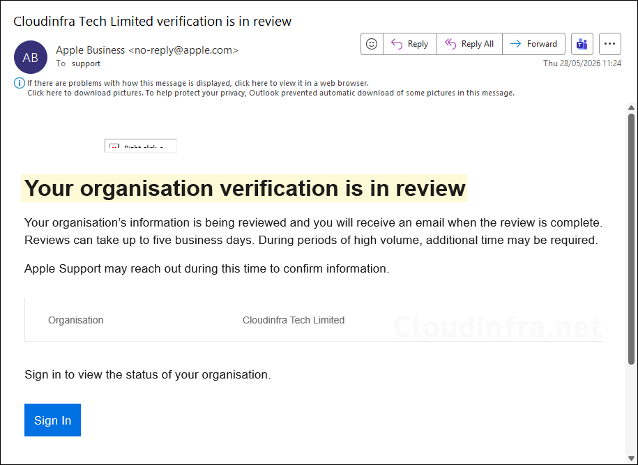 apple business verification email