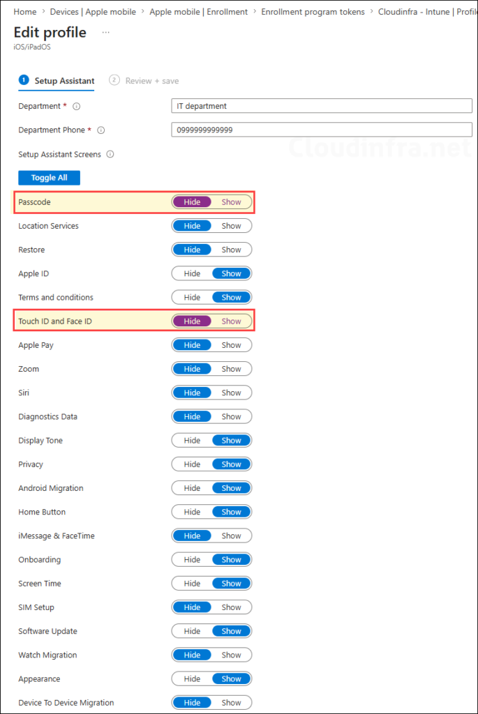 Setup assistant screen ADE