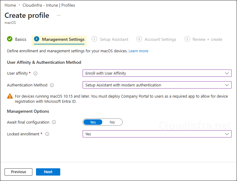 management settings for ADE for macOS