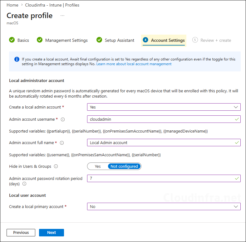 ADE Account settings for macOS
