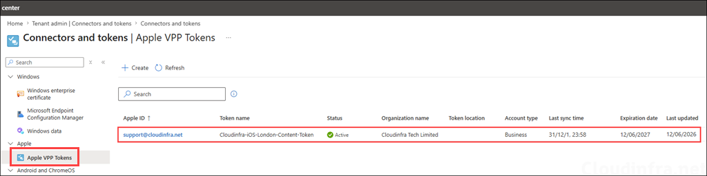 VPP token uploaded on Intune