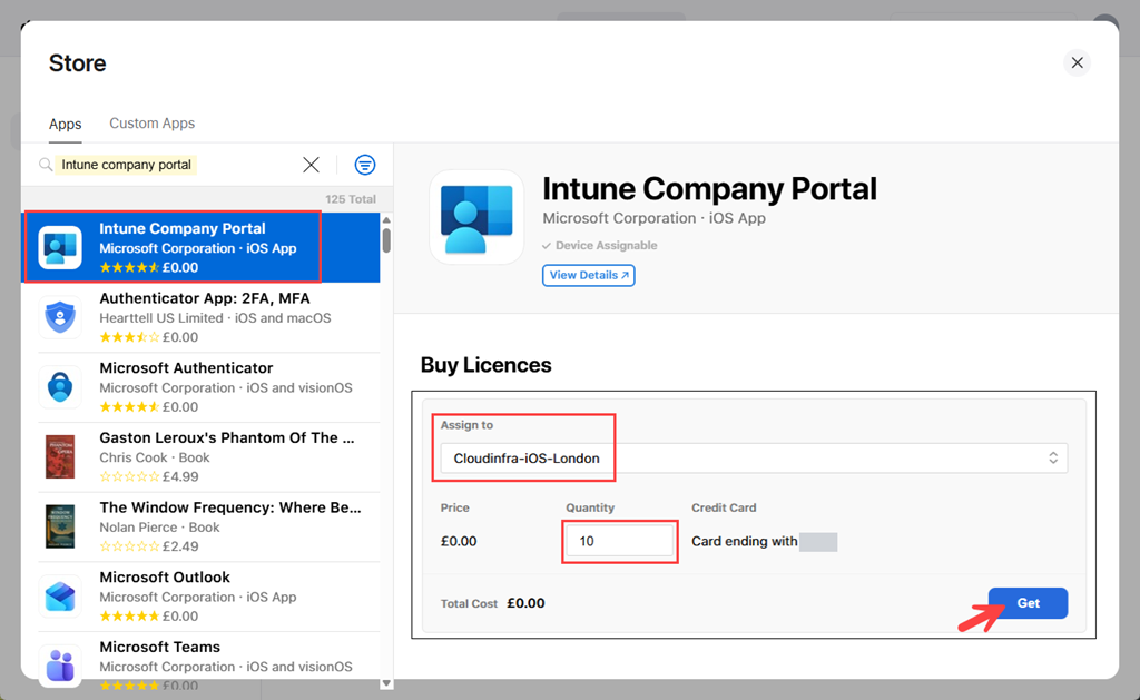 Buy Intune company portal licenses on Apple business