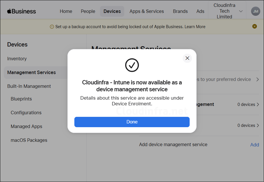 Apple business and Intune connection created