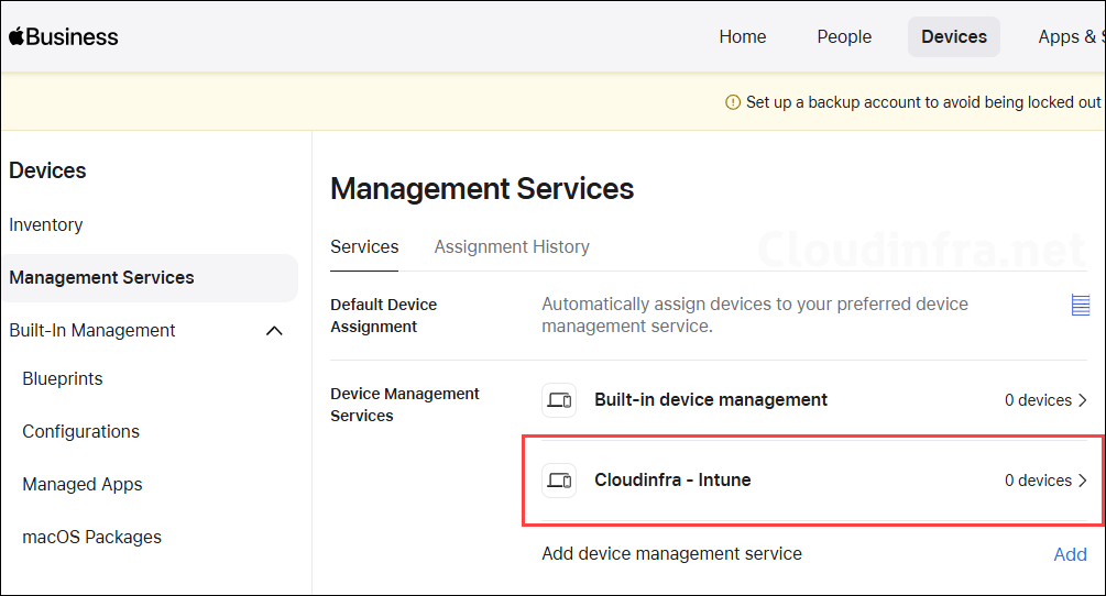 Verify the new Intune connection on apple business