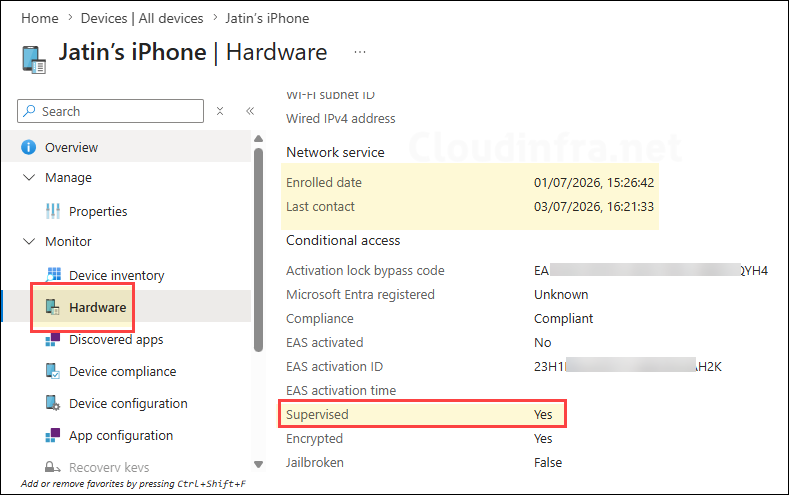iOS device supervised property check
