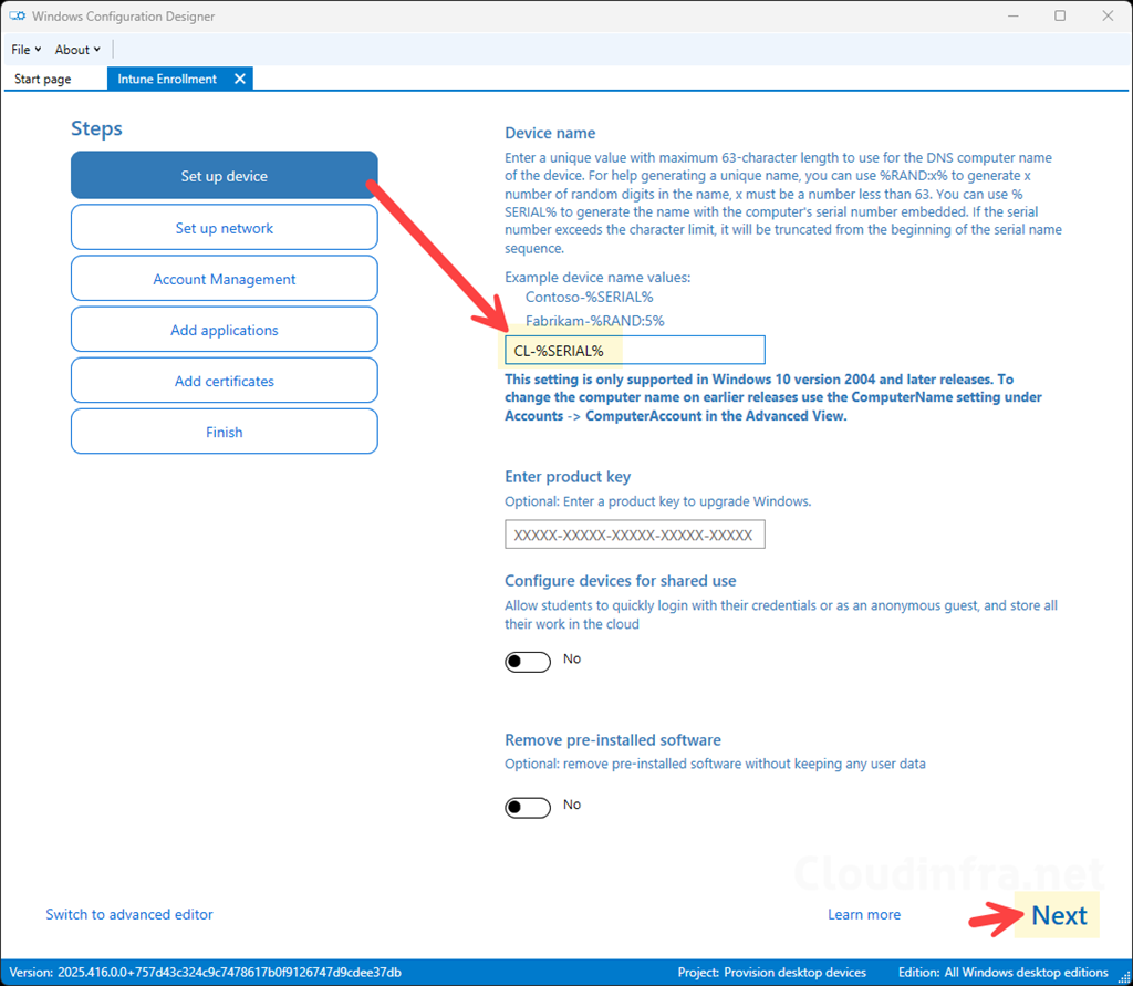 Configure device name