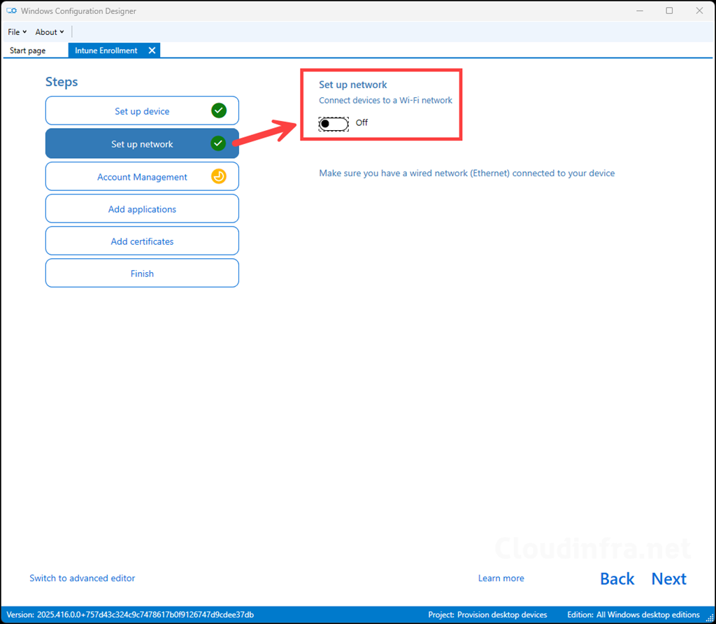 Switch off network configuration