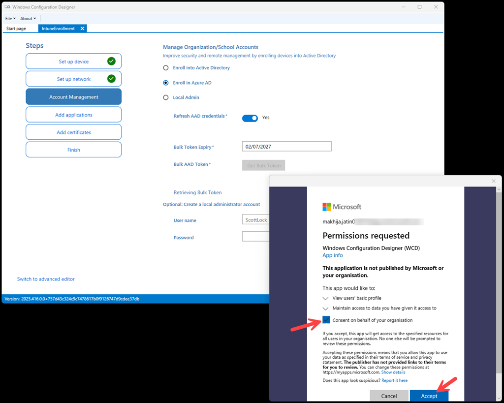 Authenticate to fetch bulk token for intune enrollment