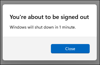System will shutdown in one minute