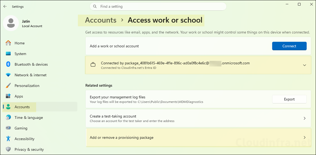 connected to Microsoft Entra ID using an account in the format package_<GUID>@tenant.onmicrosoft.com
