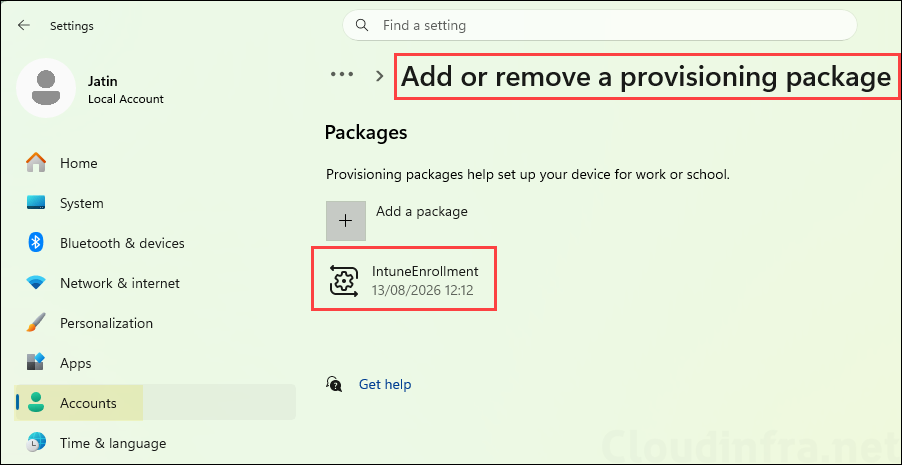 Intune Enrollment provisioning package check