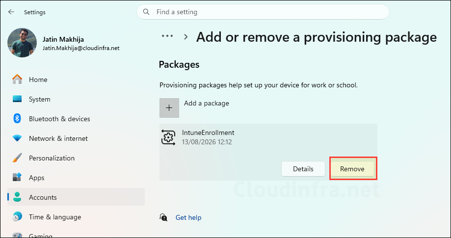 Remove provisioning package