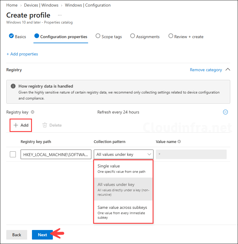 Provide registry key path to fetch via Intune