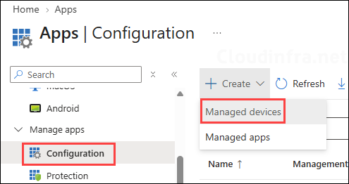 Create app config policy for MMA