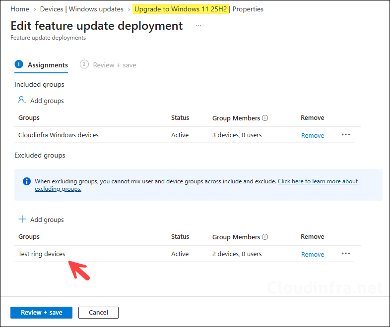 Exclude Devices from Existing Feature Update Policy
