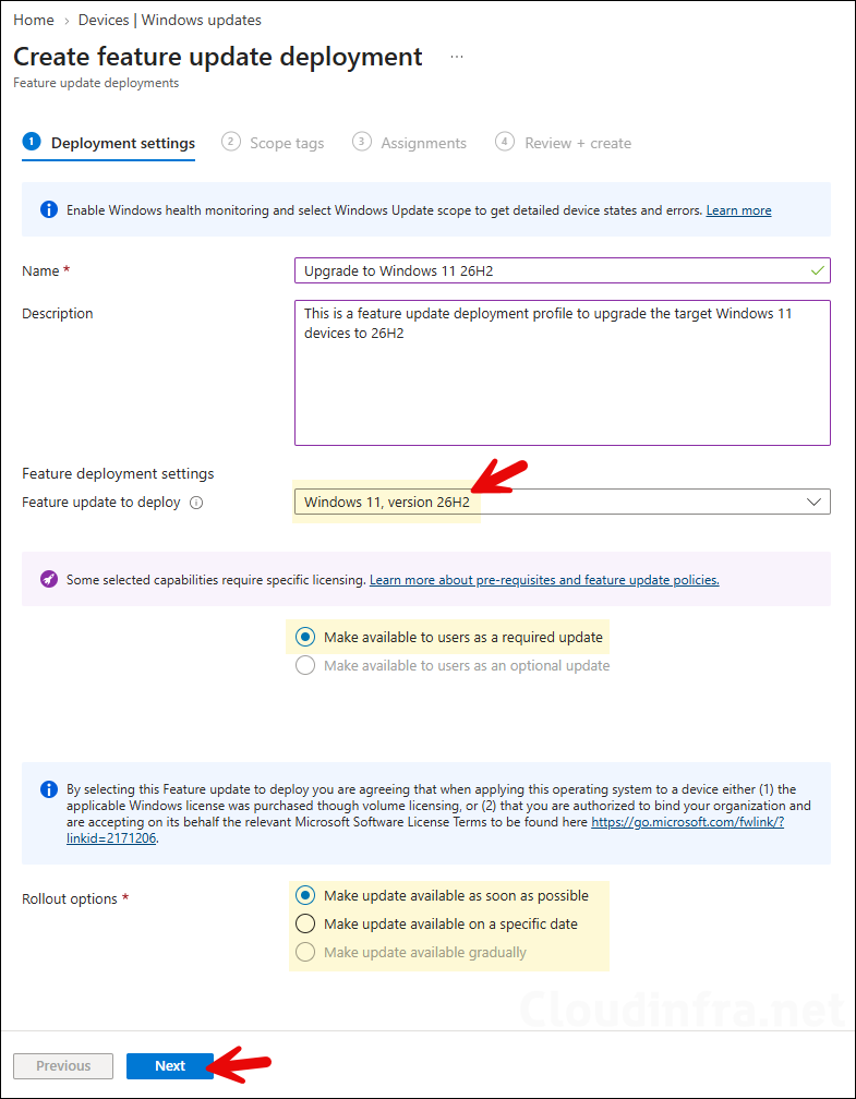Create a New Feature Update Policy to upgrade to 26H2