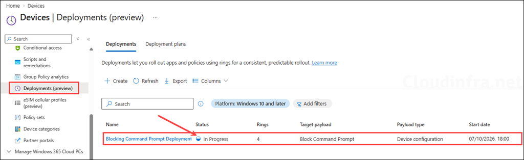 Deployment monitoring via Deployments page