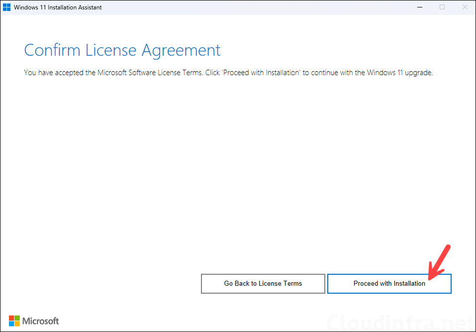 Confirm license agreement screen
